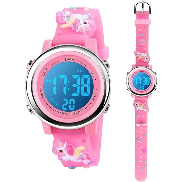 KASTWAVE Toddler Kids Digital Watches for Girls Boys, 3D Cute Cartoon 7 Color Lights Waterproof Sport Electronic Wrist Watch with Alarm Stopwatch for 3-10 Year Children