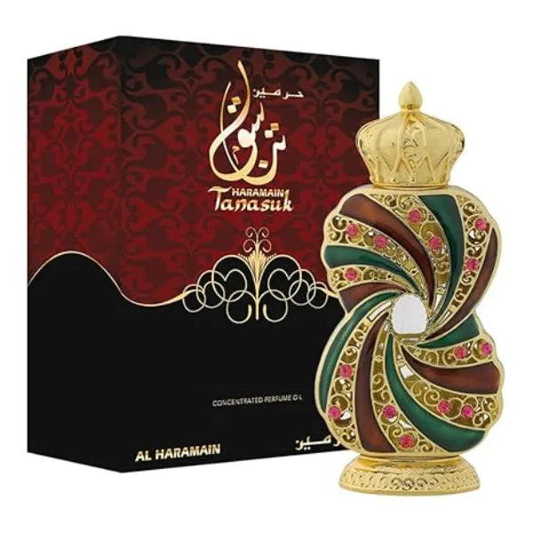 Al Haramain Tanasuk  Concentrated Perfume Oil for Unisex Amber Vanilla Attar Oil Arabian Perfume for Women and Men Long Lasting Fragrance Arabic Perfume 0.4 oz