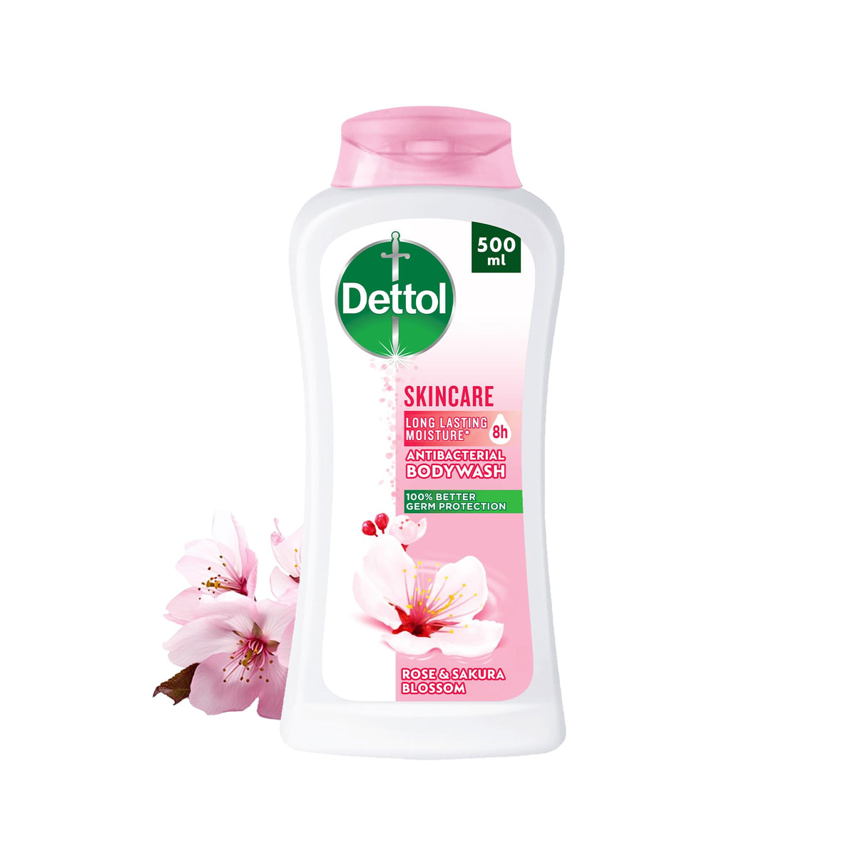 Dettol Skincare Showergel & Bodywash, Rose & Sakura Blossom Fragrance for Effective Germ Protection & Personal Hygiene, 500ml (Packaging may vary)