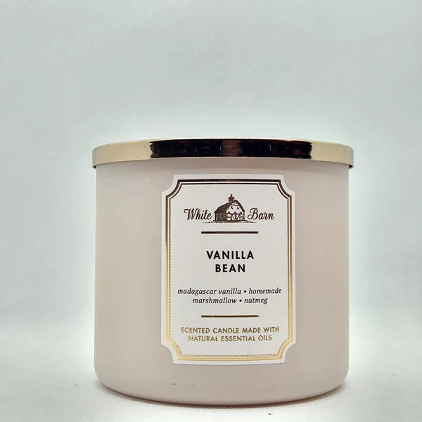 Bath & Body Works White Barn 3-Wick Candle w/Essential Oils - 14.5 oz - New Core Scents! (Vanilla Bean)
