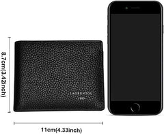 LAORENTOU Genuine Leather Wallets for Men, Gift Box Packing Men's Slim Wallets Credit Card Holders Casual Men Purses Gift for Father Day Gift for Mens Birthday, 03 Black, Short, Rfid Wallet