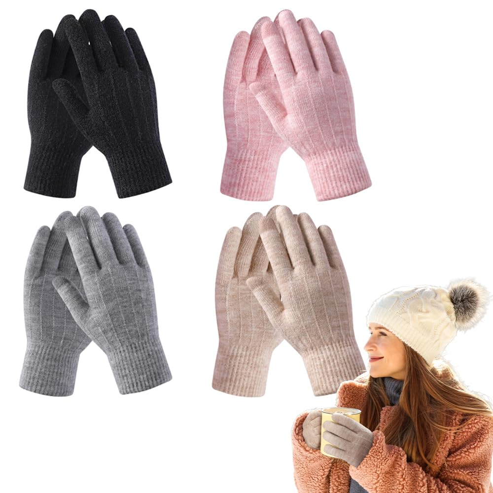 ELECDON Winter Touchscreen Gloves, Women's Winter Touchscreen Gloves with Fleece Lining, Warm Knit Gloves with Elastic Cuffs for Cold Weather - Pink/Grey/Black/Khaki