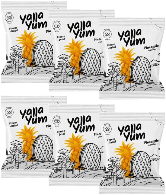 YallaYum Freeze-Dried Pineapple, 6 Packs of 15g | 100% Fruit, Non-GMO, No Added Sugar, Gluten-Free,No Additives Added, Vegan, Made From 900g Fresh Pineapple | Healthy Snack for On-the-Go