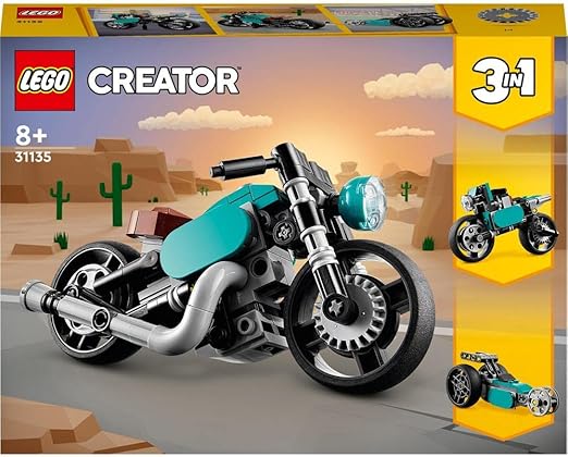 LEGO 31135 Creator 3 in 1 Vintage Motorcycle Set, Classic Motorbike Toy to Street Bike to Dragster Car, Vehicle Building Toys for Kids, Boys and Girls