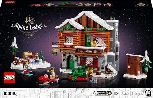 LEGO Icons Alpine Lodge, Model House Kit, Festive Family Activity Featuring a Buildable Winter Cabin with 5 Minifigures and 2 Animal Figures, Home Decoration, Gift Idea for Adults, Women, Men 10325