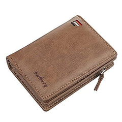 Baellerry short travel wallet Vintage mini bifold wallet zipper card holders coin purse leather wallet... (BROWN)