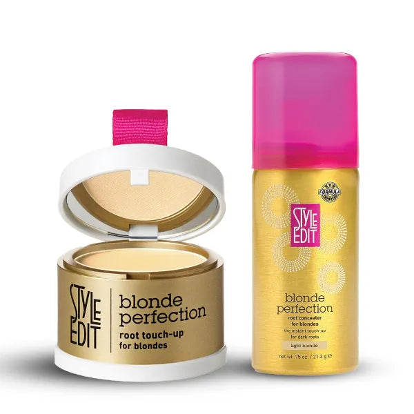 STYLE EDIT Travel Size Root Concealer and Touch Up Powder Duo to Cover Up Roots and Grays, Light Blonde Hair Color