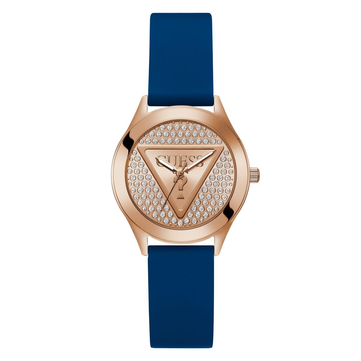GUESS P RS GLD CS/SUN RS GLD GLITZ DL W/P RS GLD LOGO/BLUE SMTH SILICONE STRP