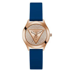 GUESS P RS GLD CS/SUN RS GLD GLITZ DL W/P RS GLD LOGO/BLUE SMTH SILICONE STRP