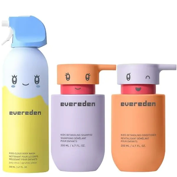 Evereden Kids Cloud Body Wash & Hair Duo Detangling Shampoo & Conditioner with Plant Protein Peptides & Argan Oil Sulfate, Paraben & Phthalate Free for Kids 3+