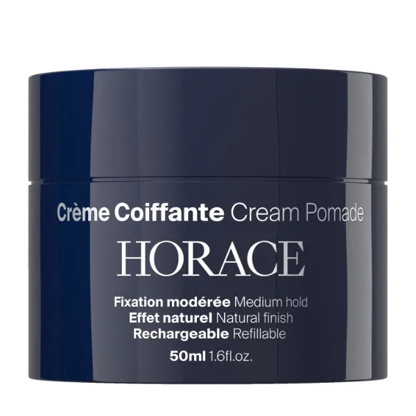 HORACE Cream Pomade - Medium Hold Hair Styling Cream for Natural Finish - Easy Rinse, No Residue - Refillable Jar - Made in France - Silicone & Mineral Oil Free - 50 ml