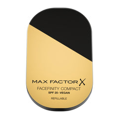 Max Factor Facefinity Compact Foundation, Compact Powder, Refillable Foundation, Vegan Formula, Buildable Full Coverage Foundation & Matte Finish, Up to 24hr Wear, SPF20, 001, Porcelain, 10g (0.4oz)