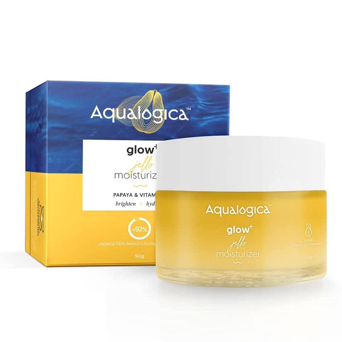 Aqualogica Glow+ Jello Moisturiser with Vitamin C, Papaya & Hyaluronic Acid | Lightweight Gel for Bright, Glowing Skin | Oil-Free Hydrating Face Cream for Men & Women – Non-Sticky – 50g