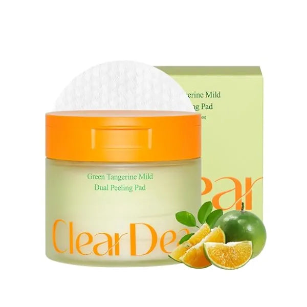 ClearDea Green Tangerine Dual Peeling Pad Korean Exfoliating Toner Pads with 4HA Complex, Jeju Citrus Vinegar, Oil Control, Dual Sided Texture, Hydrating & Smoothing, 50 Pads