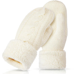 Winter Warm Mittens for Women Cozy Thick Knitted Gloves Soft Lining Cold Weather Accessories Gifts - White