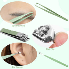 7Pcs Manicure Set Nail Clippers Kit, Stainless Steel Nail Cutter Trimmer Manicure Beauty Tools, Travel Nail Pedicure Kit Grooming Kits with Travel Pack, Nail Care Manicure Kit for Women Men (Green)
