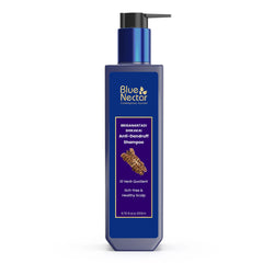 Blue Nectar Anti Dandruff and Healthy Scalp Hair Cleanser Shampoo with Bhringraj, Shikakai, Suitable for Colored Hair, Dry Frizzy Hair | Plant Based Alternate to Salicyclic Acid (10 Herbs, 200 ml)
