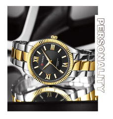 CURREN-Men's Stainless Steel Band Watch, Simple, Round Dial, Casual, Fashion, Water Resistant, Quartz, 8453 - T.T BLACK