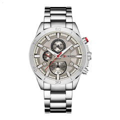 CURREN Men's Chrono Watch Stainless Steel Case Gray Dial 3 Subdials Silver Stainless Steel Case, Gray