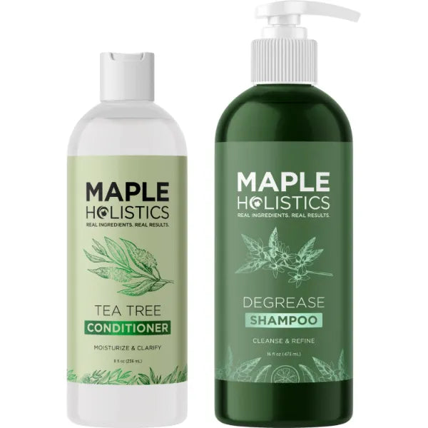 Maple Holistics Oily Hair and Scalp Shampoo and Conditioner - 16oz Degrease Shampoo & 8oz Tea Tree Conditioner for Oily Hair and Scalp for Men and Women - Sulfate Silicone & Paraben Free with Pure Essential Oils