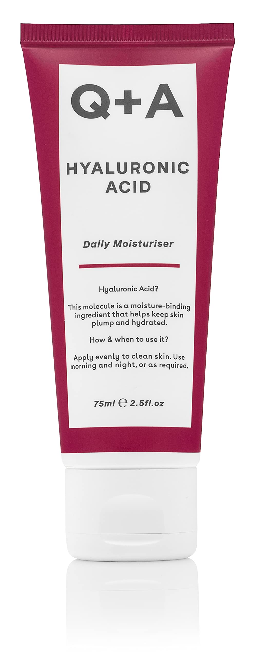 Q+A Hyaluronic Acid Daily Moisturiser | 75ml | Hydrating Moisturiser with Hyaluronic Acid, Rice Bran Extract, and Polyglutamic Acid for Soft, Youthful Skin