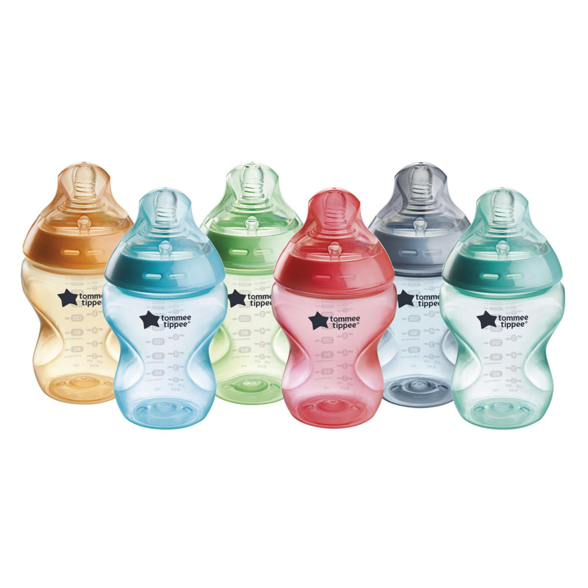 Tommee Tippee Closer To Nature Baby Bottles, Fiesta Collection Slow Flow Breast-Like With Anti-Colic Valve (9oz, 6 Count)