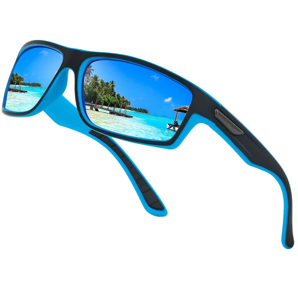 WASAIKKU Polarized Sunglasses for Men Women Classic Fashion Sunglasses Baseball Cycling Driving Fishing Golf Mens Sunglasses with UV Protectio - Black Frame With Blue Lens