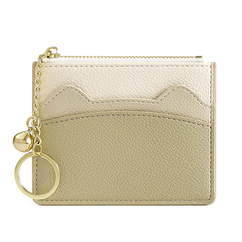 Valentoria Slim RFID Blocking Card Holder Small Pocket Wallet Keychian Zipper Coin Purse Minimalist Leather Cash & Coin & Cards Case for Women Men (Z2-Khaki)