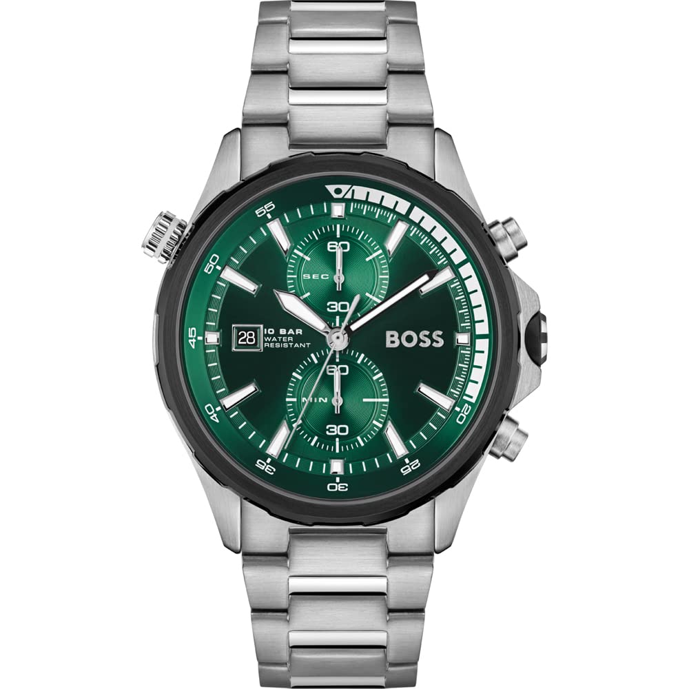 HUGO BOSS GLOBETROTTER Men's Watch, Analog - Silver / Green