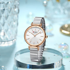 CURREN Women Luxury Rhinestones Dress Stainless Steel Watches Stylish Diamond Studded Japan Quartz Wristwatch for Ladies, ROSE D