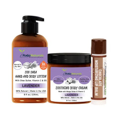 RaGaNaturals Lavender Shea Butter Body Lotion - 8oz, Lavender Body Cream - 8oz and Chocolate Lip Balm For Normal and Sensitive Skin