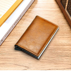 Lekla Hight Quality Wallets Men Money Bag Mini Purse Male Vintage Brown Leather Card Holder Wallet Small Smart Wallet Pocket Credit Card Holder Credit Card Wallet (Brownish yellow)