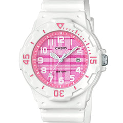 Casio Womens Quartz Watch, Analog Display and Resin Strap White / Pattern Pink