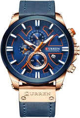 curren Quartz Chronograph Analogue Blue Men Wrist Watch CR-8346-Rose Gold Blue