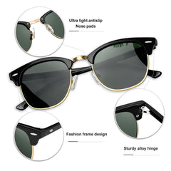 KANASTAL Polarized Horn Rimmed Sunglasses for Men and Women, Classic Half Frame Sun Glasses, Semi Rimless Shades for Womens 100% UV400 Protection Driving