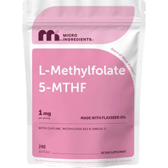 Micro Ingredients L-Methylfolate 1000mcg, 240 Softgels | 5-MTHF Active Folate with Methylcobalamin B12, Choline & Flaxseed Oil | High Absorption Methylated B9 Supplement for Methylation Support*