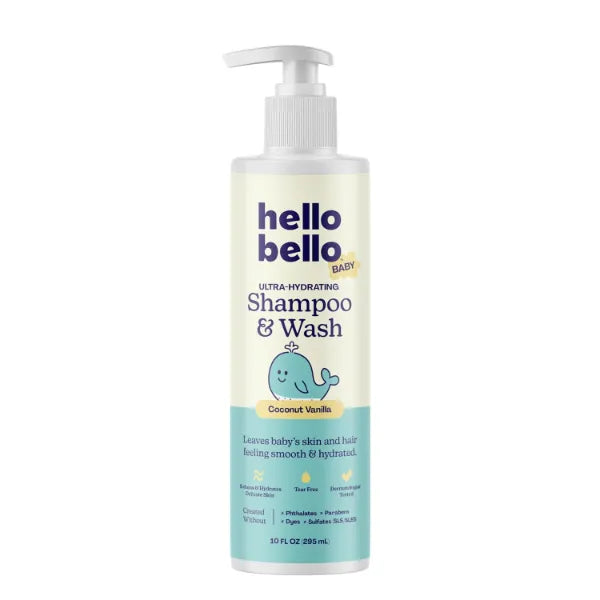Hello Bello Baby Premium Shampoo & Wash 10 oz – Gentle 2-in-1 Cleanser, Coconut Vanilla Scent