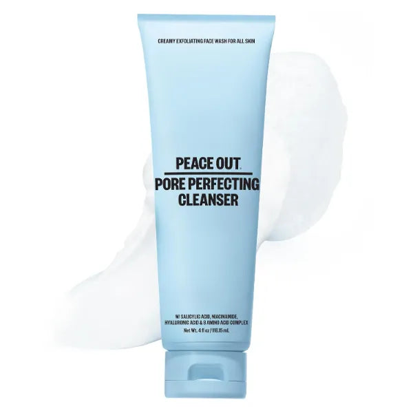 PEACE OUT Pore Perfecting Facial Cleanser, Daily Exfoliating Face Wash with Salicylic Acid, Niacinamide and Hyaluronic Acid to Help Unclog Pores and Improve Skin Texture (4 fl oz)