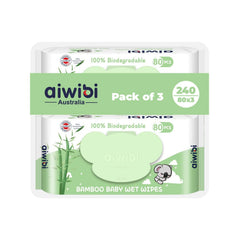 Aiwibi 100% Skin-friendly Bamboo Baby Wet Wipes 80 Sheets- Pack of 3 (240 Pcs) Baby Wipes Ultra-Soft Wet Wipes - Paraben & Alcohol Free for Newborns Sensitive Skin Diapers Wipes (Bamboo 240Pcs)