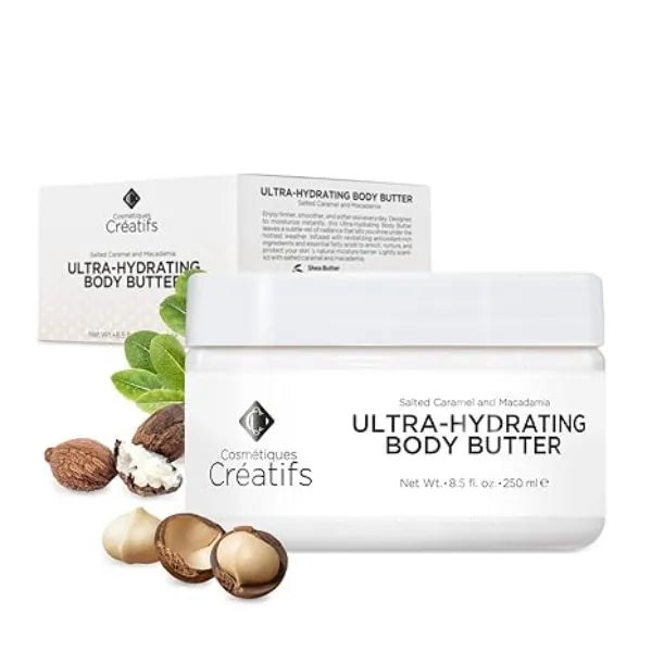 Cosmétiques Créatifs Ultra Hydrating Body Butter with Shea Butter, 8.5 fl. oz., Salted Caramel and Macadamia Scent, Deep Moisturizing, Soothes, Repairs, and Nourishes Skin