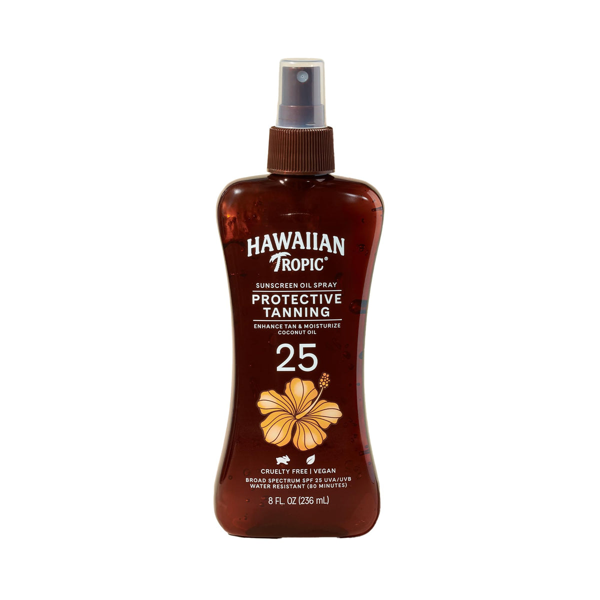 Hawaiian Tropic Sunscreen Oil Spray Protective Tanning, Enhance Tan & moisturize coconut oil, Tropical Scent, SPF 25 UVA/UVB, Water resistant (80Mins), Vegan, No Oxybenzone - 236ml
