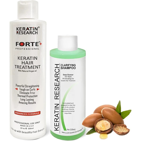 KERATIN RESEARCH Keratin Forte Extra Strength Brazilian Keratin Hair Treatment Professional 300ml Bottle with 120ml Clarifying Shampoo Proven Amazing Results