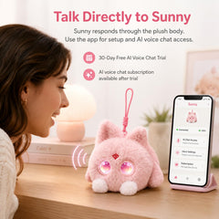 OKIVIVI AI Plush Toy Bag Charm with Voice Chat, LED Eyes and Touch Response