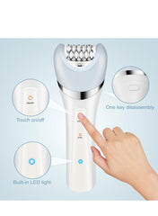 Excefore 5-in-1 Cordless Epilator for Women - Rechargeable Epilator with Dual Speed, LED Light, Shaver, Callus Remover, Massage, Facial Cleaning Head