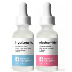 Natural Outcome Hydrating Hyaluronic Acid Serum and 10% Niacinamide Face Serum - Lightweight Anti Aging Facial Serum Set 1 oz Each, Vegan, Cruelty Free & Fragrance Free