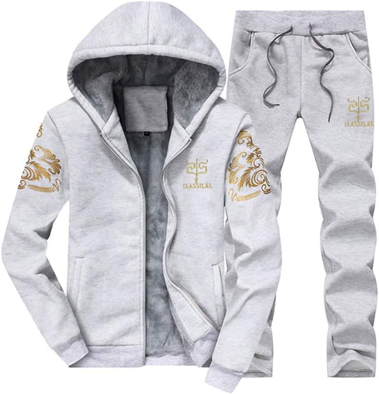 PASOK Men's Casual Tracksuit Full Zip Running Jogging Athletic Sports Jacket and Pants Set - Thicken Gray