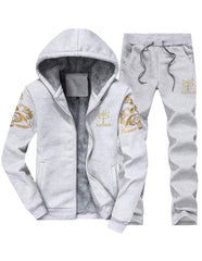 PASOK Men's Casual Tracksuit Full Zip Running Jogging Athletic Sports Jacket and Pants Set - Thicken Gray