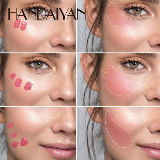 Mousse Liquid Blush For Cheeks Cream Face Blusher Set Stick with Sponge Palette Bronzer Highlighter Shape Contour Moisturizing And Breathable Matte Finish Long-wearing Waterproof For Women Makeup(A)