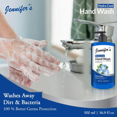 Jennifer's Hydra Cool Hand Wash, Antibacterial, Refreshing, and Moisturizing with Fresh Fragrance,500ml- Pack of 2