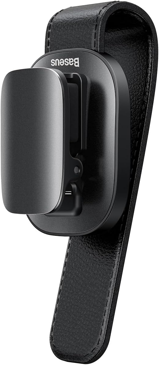 Baseus Car Sunglass Spectacles Holder Eyeglasses Storage Fastener Hanger Sun Visor Case for all Cars, SUVs, Trucks (Universal Black)